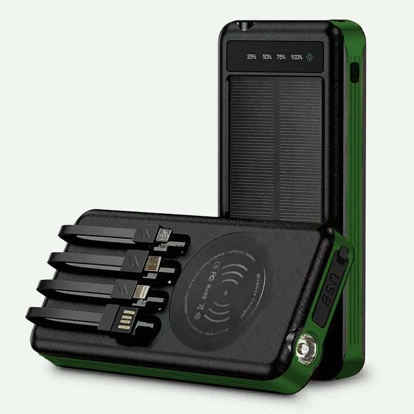 Solar Waterproof 10,000mAh Power Bank with Wireless Charging