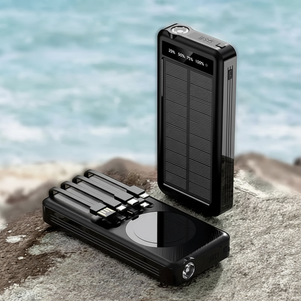 Solar Waterproof 10,000mAh Power Bank with Wireless Charging